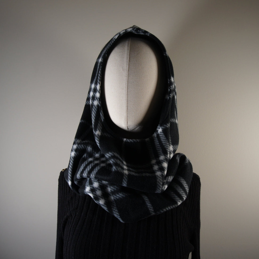 Accessories-Scarves-Hooded-Cowl-Black-and-White-Plaid