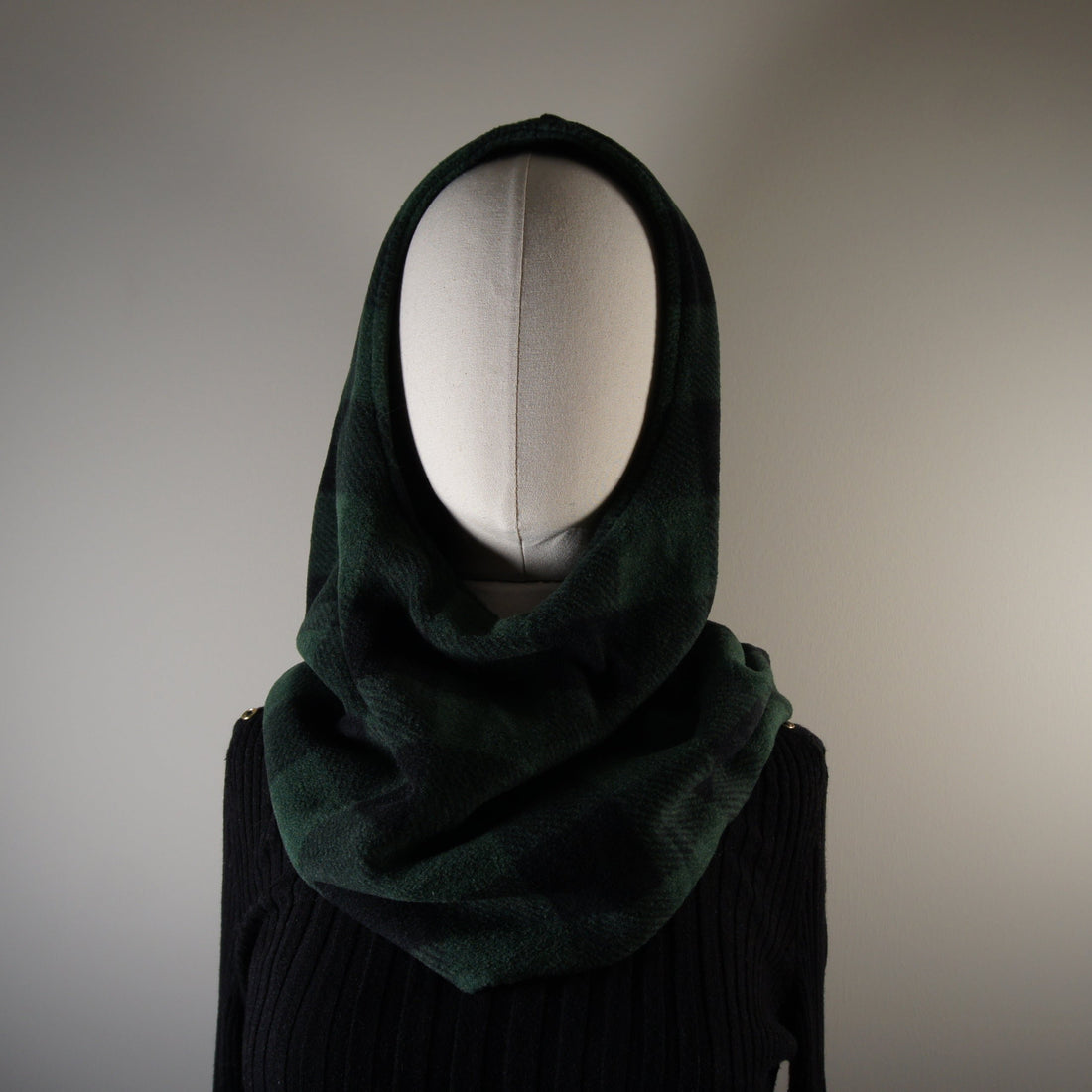 Accessories-Scarves-Hooded-Cowl-Green-and-Black-Buffalo-Check