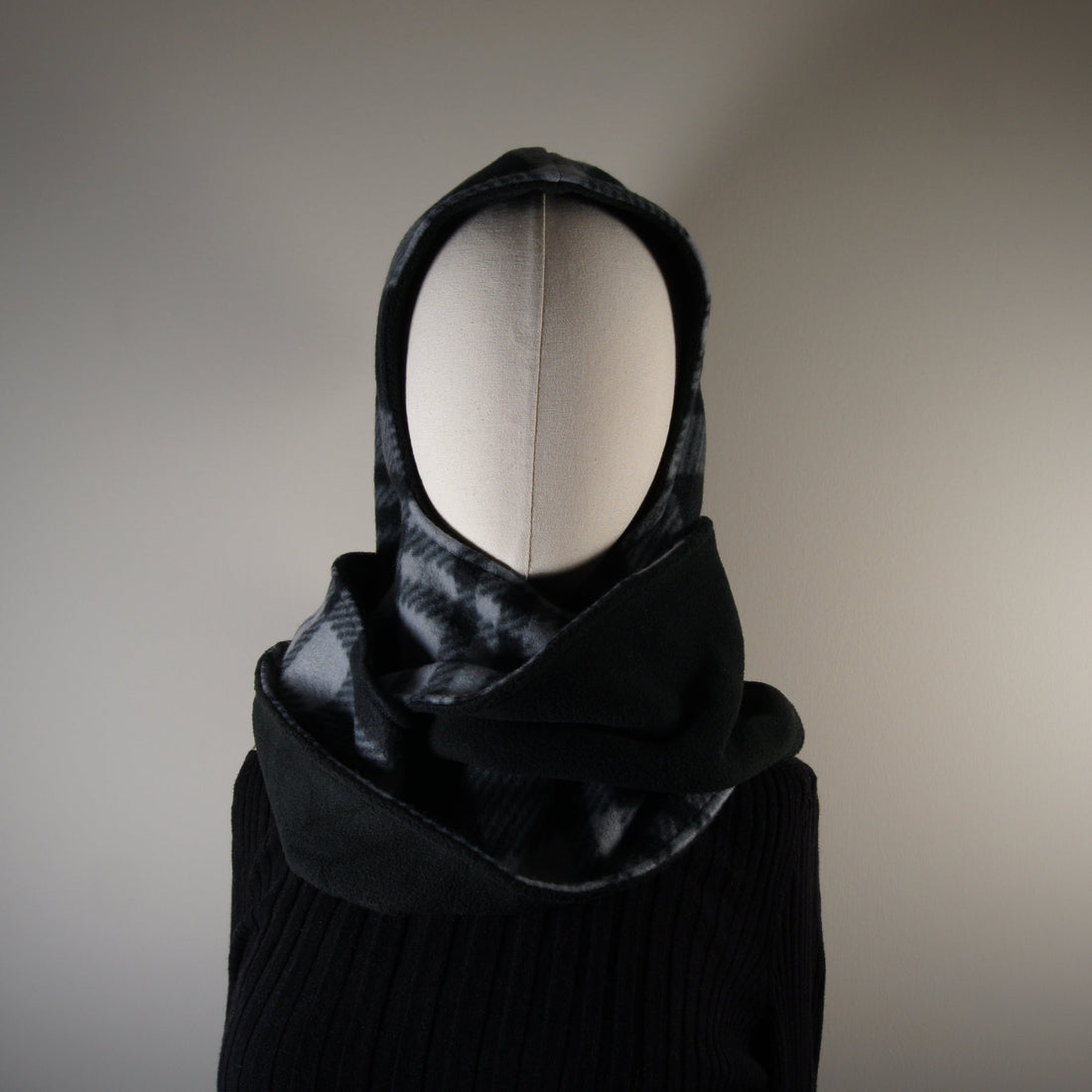 Accessories-Scarves-Hooded-Wrap-Scarf-Solid-Black-and-Gray-and-Black-Plaid-3 