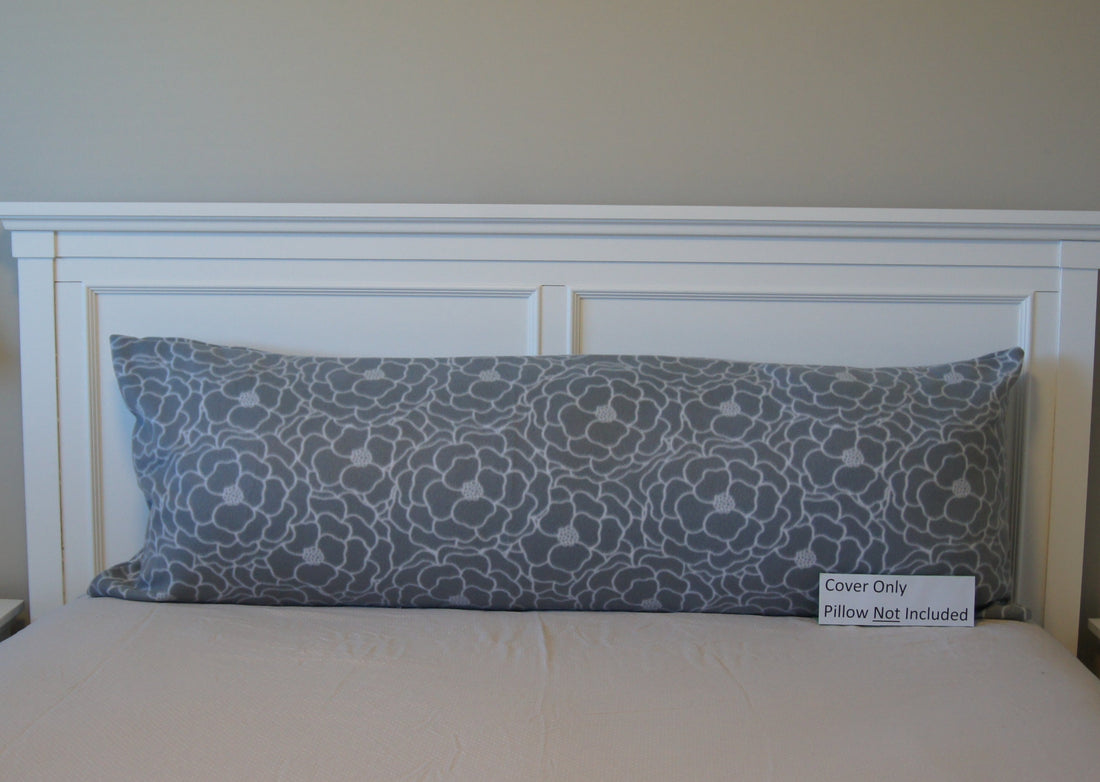 Back - Pillows - Body Pillow Cover - Accent - Gray Floral