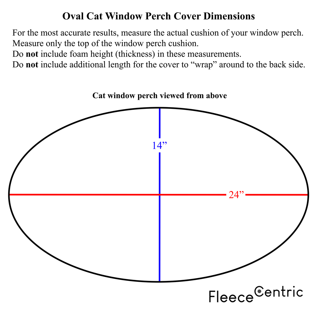 Fleece Centric - Cat Window Perch Cover - Dimensions - Oval